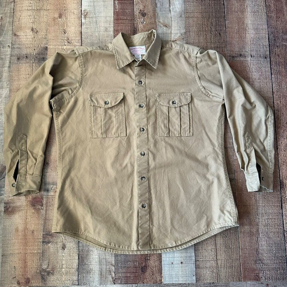 Vintage Filson Mens Khaki Shirt Size 44 Cotton Long Sleeve Button-Up